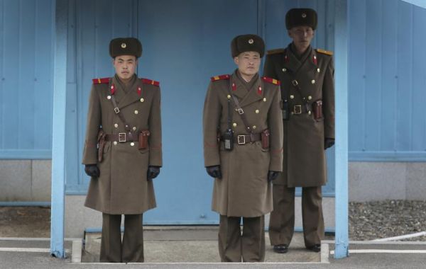 North Korean soldiers guard the truce village