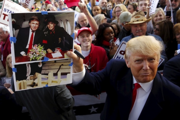 Michael Jackson as he greets supporters after speaking at a rally with sportsmen in Walterboro South Carolina