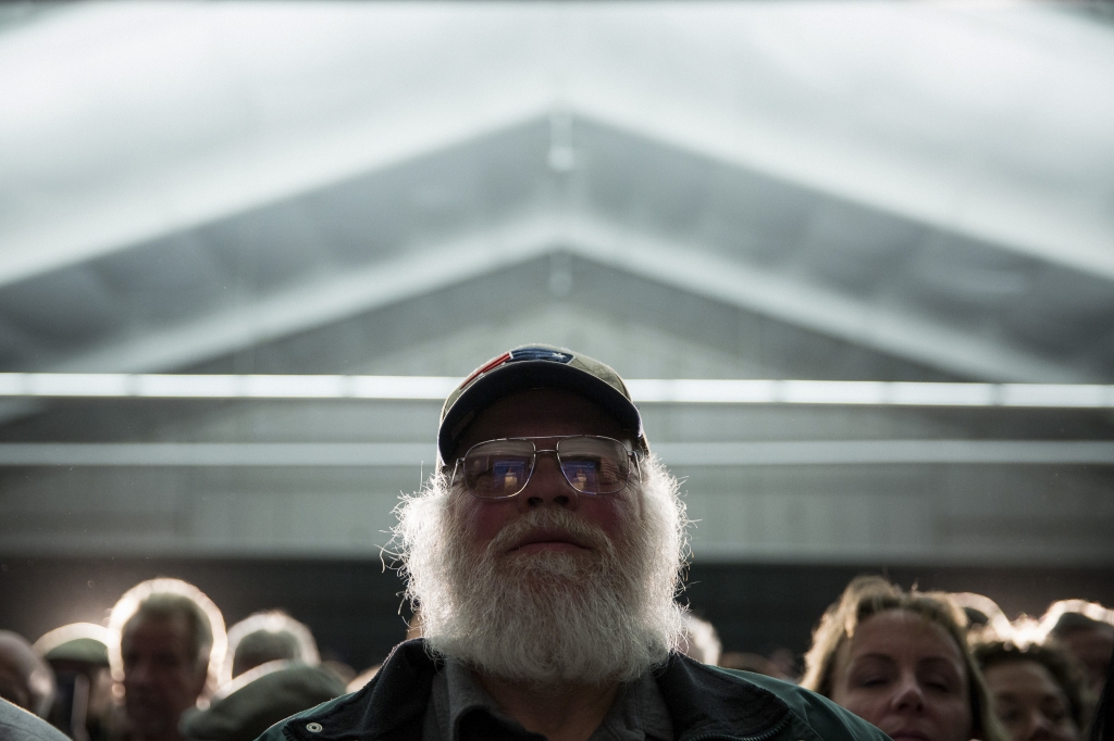 Attendees watch as Donald Trump a Republican presidential hopeful speaks at a campaign event at the Hampshire Hills Athletic Club in Milford N.H. on Tuesday. Damon Winter  The New York Times