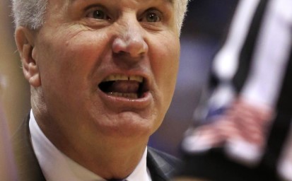 Kansas State head coach Bruce Weber yells at a referee during the first half of an NCAA college basketball game against Kansas in Lawrence Kan. Wednesday Feb. 3 2016. Kansas State received a bench warning