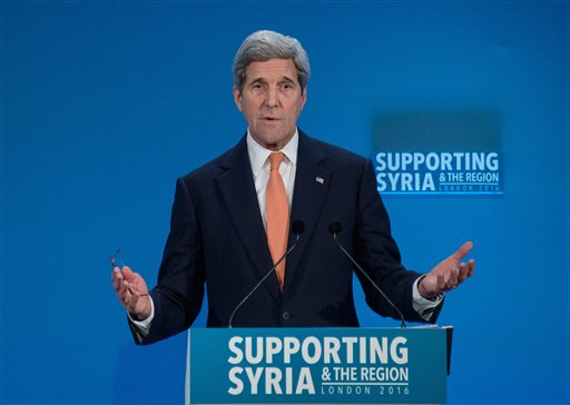 Secretary of State John Kerry at a conference entitled 'Supporting Syria & The Region,&#039 in London. As Kerry heads to Munich Wednesday Feb. 10 2016 in search of compromises that could yield a tru