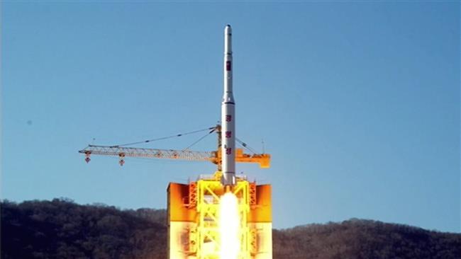 Korean TV and released by South Korean news agency Yonhap shows North Korea’s locket launch of earth observation satellite Kwangmyong 4