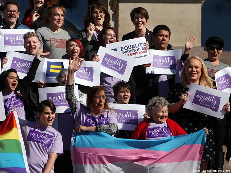 Trans South Dakota residents and allies rally at the state capitol in Pierre