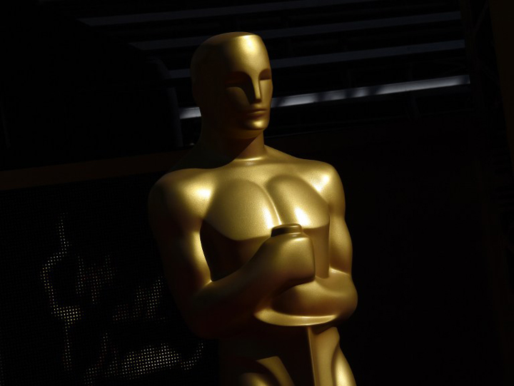 Oscar statues on the red carpet a day ahead of the 88th Academy Awards