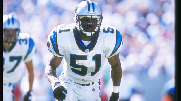 22 Sep 1996 Linebacker Sam Mills of the Carolina Panthers warms up before a game against the San Francisco 49ers at Ericsson Stadium in Charlotte North Carolina. The Panthers won the game 23-7