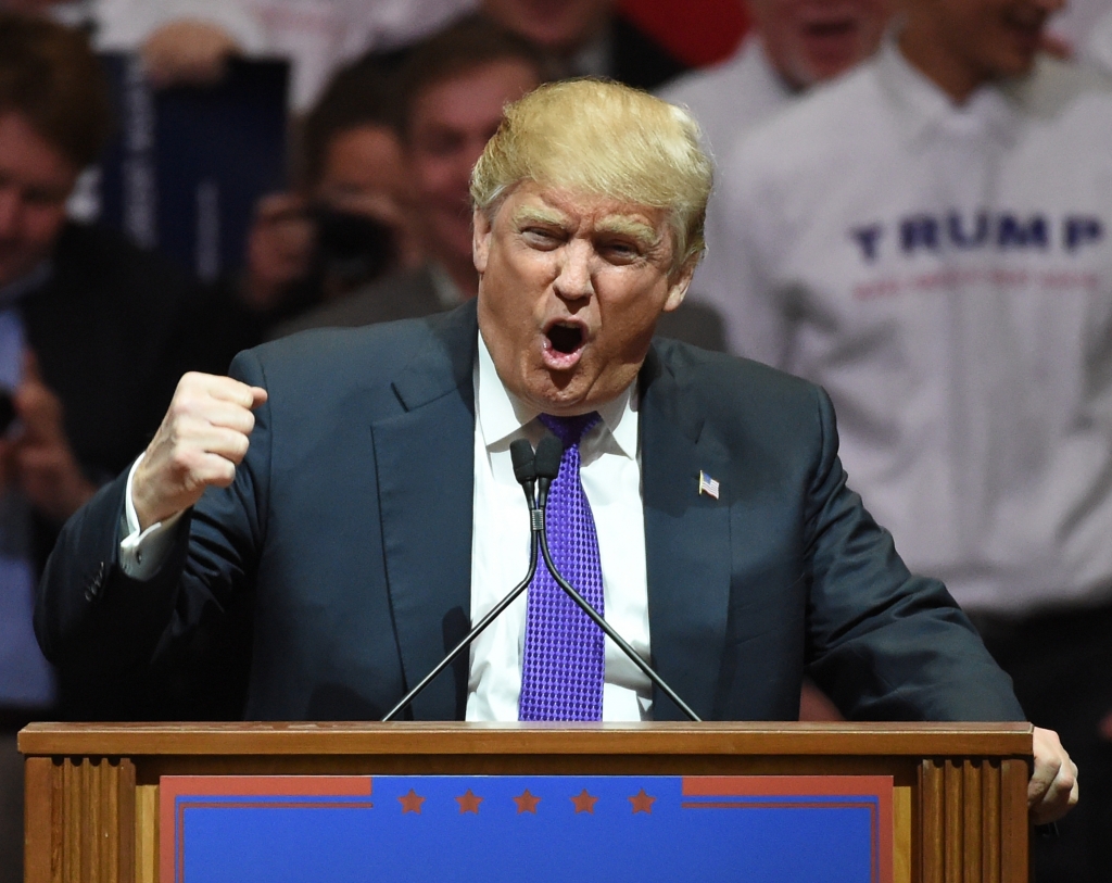 LAS VEGAS NV- FEBRUARY 22 Republican presidential candidate Donald Trump speaks at a rally at the South Point Hotel & Casino