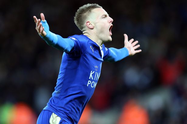 Jamie Vardy celebrates after scoring