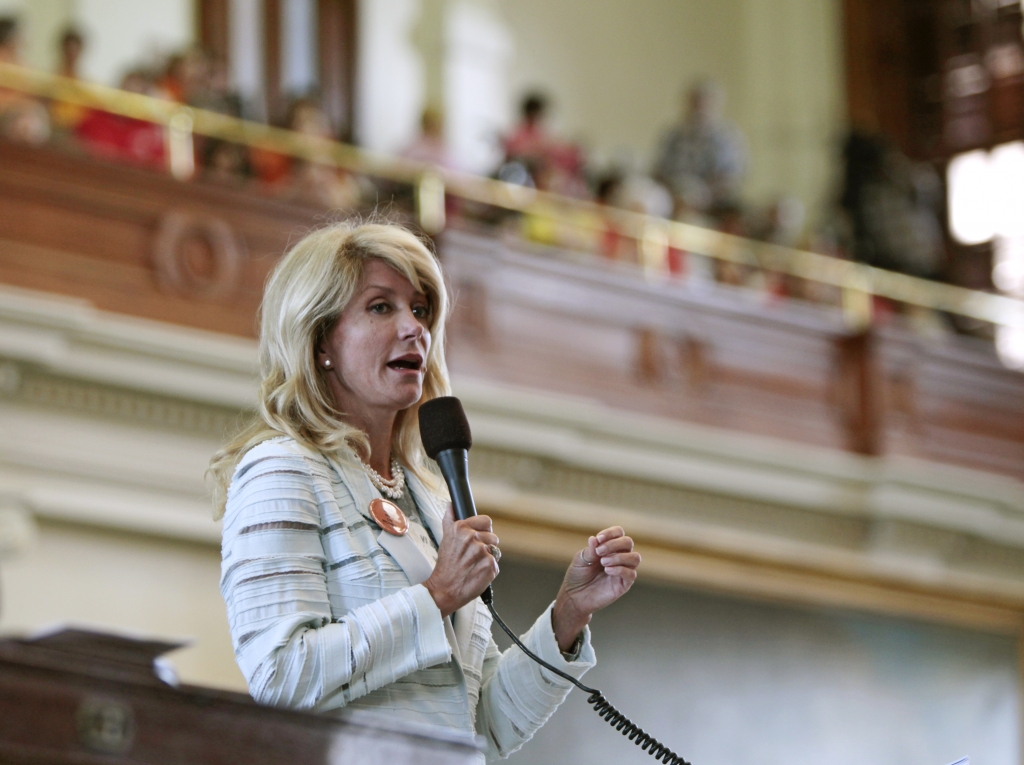 Then-Texas State Sen. Wendy Davis speaks during her 2013 filibuster against a bill restricting abortions after 20 weeks at the State Capitol in Austin Texas