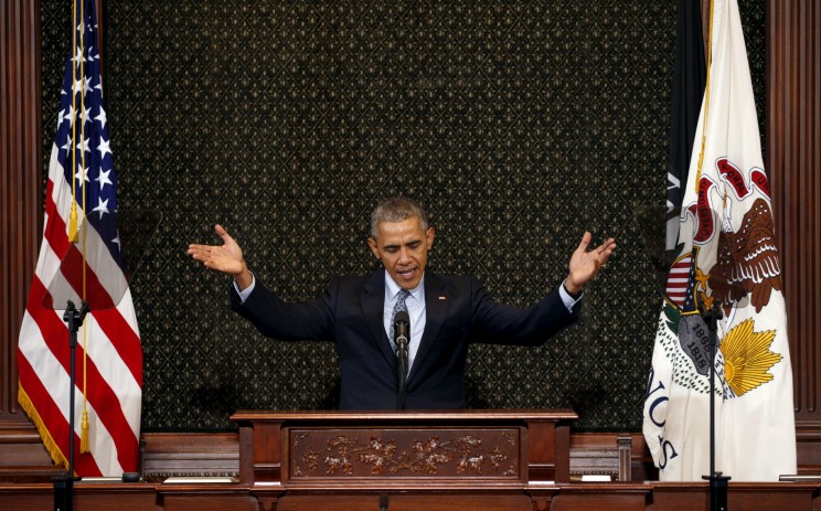 U.S. President Barack Obama addresses the Illinois General Assembly during a visit to Springfield Illinois