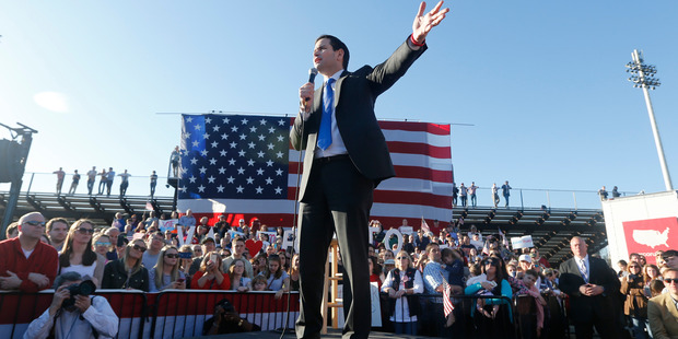 Republican presidential candidate Sen. Marco Rubio speaks to guests during a rally | Scott Olson  Getty