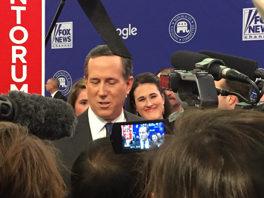 Rick Santorum and his daughter Elizabeth in the FNC  Google GOP Debate spin room