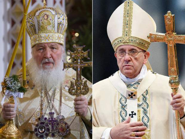 Russian Orthodox Patriarch Kirill left and Pope Francis will meet for two hours at Havana airport on Feb. 12. It will be the first meeting between heads of the two churches since the Great Schism of 1054