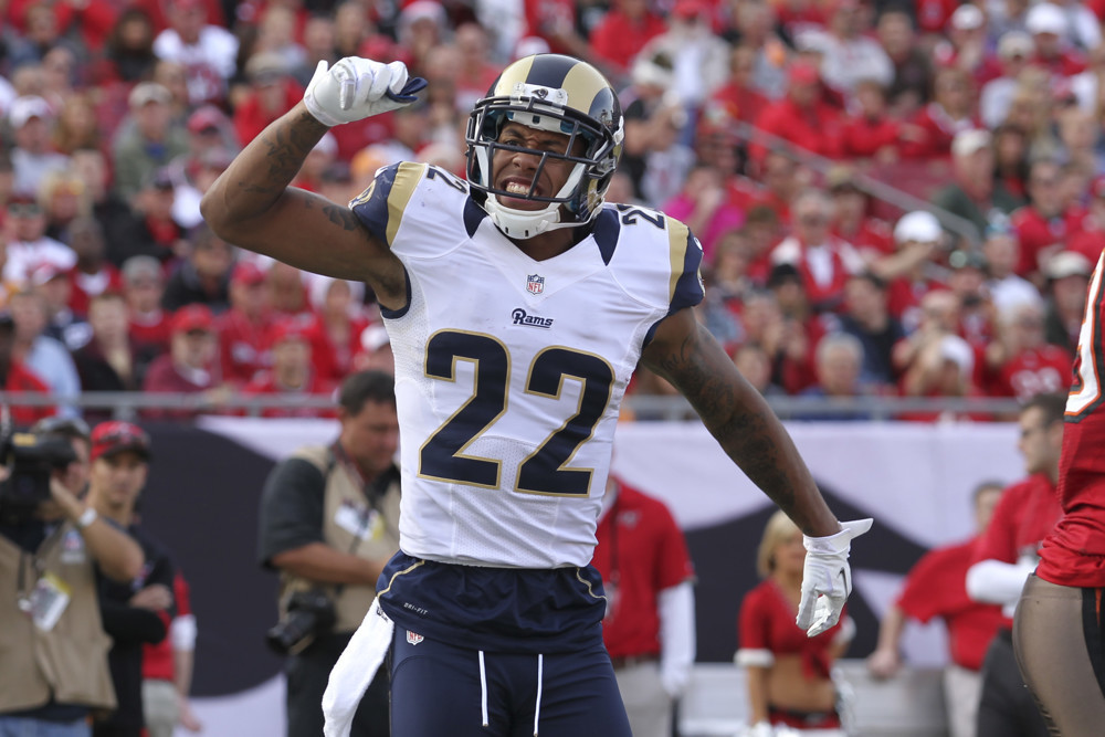 23 December 2012 Rams CB Trumaine Johnson reacts after knocking down a pass intended for Buccaneers wide receiver Mike Williams in the end zone during the NFL regular season game between the St. Louis Rams and Tampa Bay Buccaneers at Raymond Ja