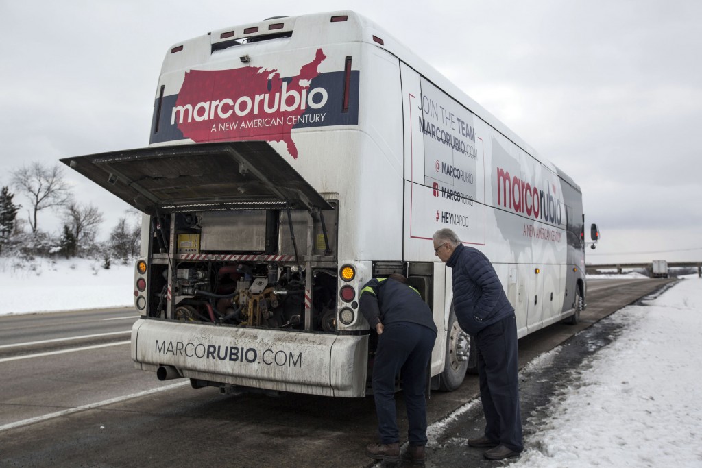 Senator Marco Rubio's campaign bus broke down on I-81 Wednesday Feb. 10 2016 near Harrisburg Pa