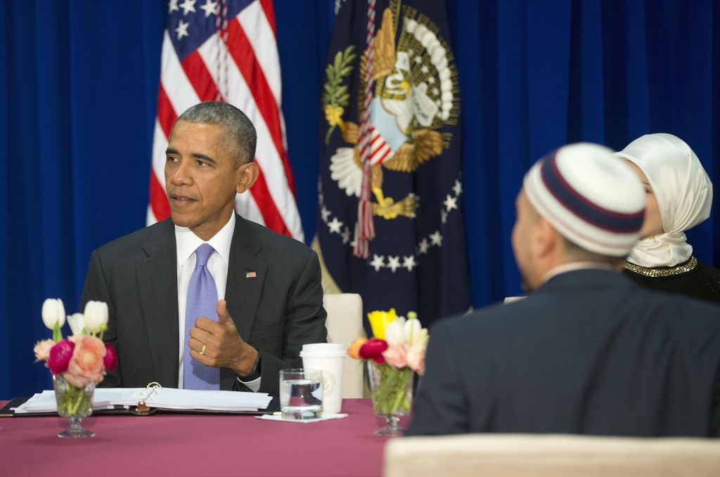 President Barack Obama meets with members of Muslim American community at the Islamic Society of Baltimore Wednesday in Baltimore Md