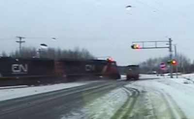 Dashcam video shows train striking semi on Iron Range