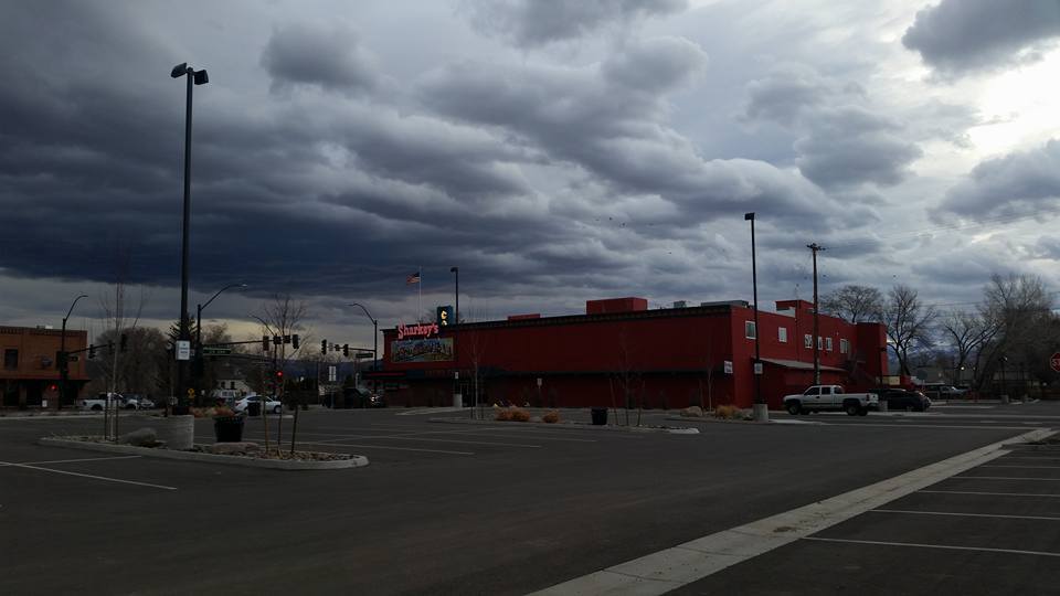 Storm clouds gathering over Sharkey's in Gardnerville