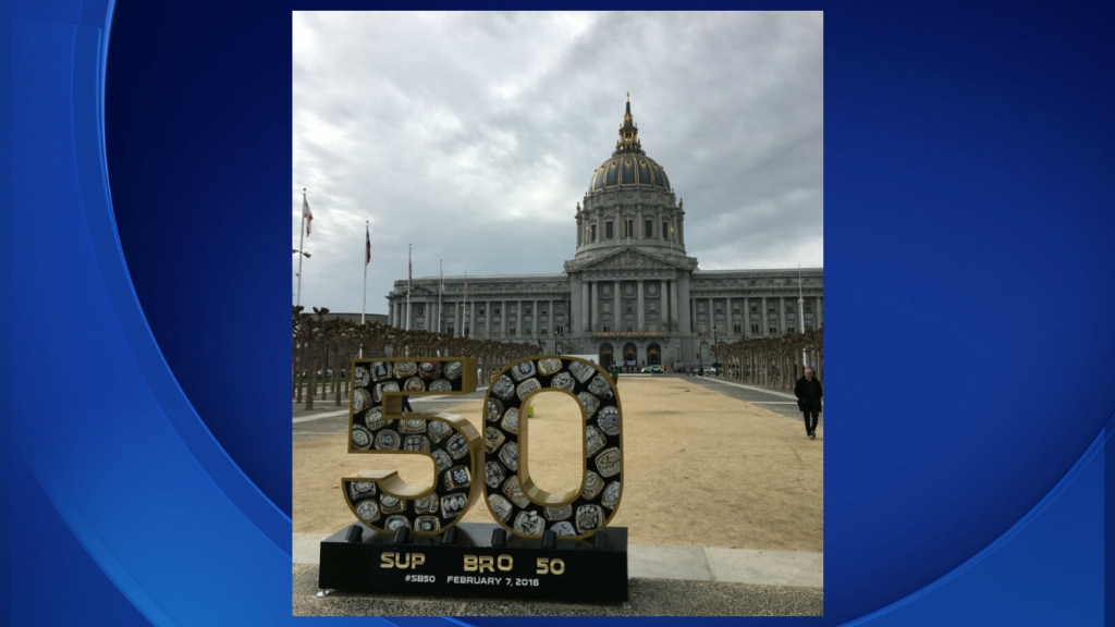 Super Bowl 50 sign at Civic Center