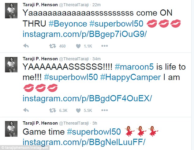 Super bowl fever Taraji P Henson Tweeted that she was loving Maroon 5 during the Super Bowl halftime show not realizing it was Coldplay