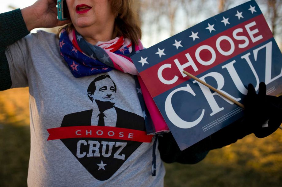 Lulu Francis campaigns Sunday for Ted Cruz in Council Bluffs Iowa. The Republican senator crisscrossed the state campaigning as the latest poll numbers show him behind Donald Trump