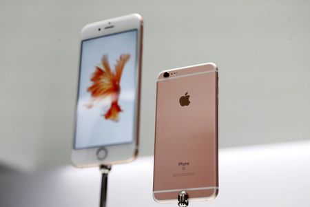 The new Apple iPhone 6S and 6S Plus are displayed during an Apple media event in San Francisco