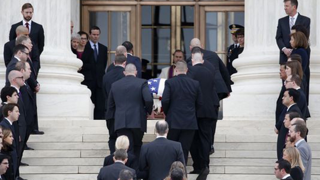 The body of Justice Antonin Scalia arrives at the Supreme Court on Feb. 19 2016