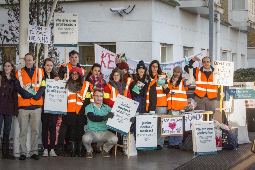 The picket line at Barnet Hospital during the first strike on January 12