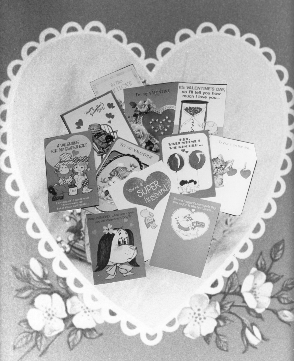 This collage of classic Valentine’s cards from the 1980s shows some of the tokens of love given in years gone