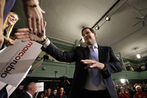 Republican presidential candidate Sen. Marco Rubio R-Fla. shakes hands with members of the audience at the conclusion of a campaign event Feb. 2 2016 in Exeter N.H