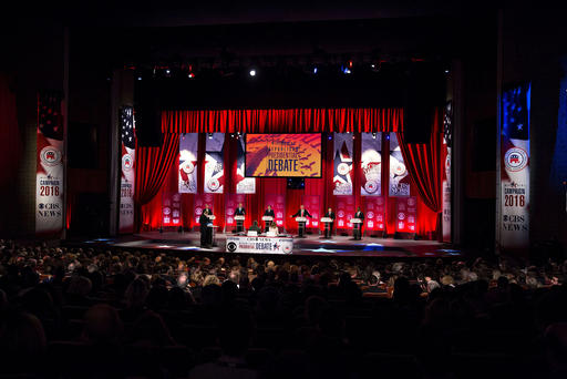 Republican Presidential candidates participate in the Republican presidential candidate debate sponsored by CBS News and the Republican National Committee at the Peace Center in Greenville S.C. Feb. 13 2016