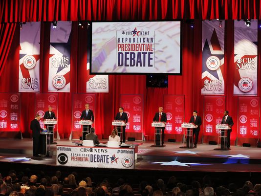 GOP candidate take part in the Republican debate at the Peace Center in Greenville S.C. on Feb. 13 2016