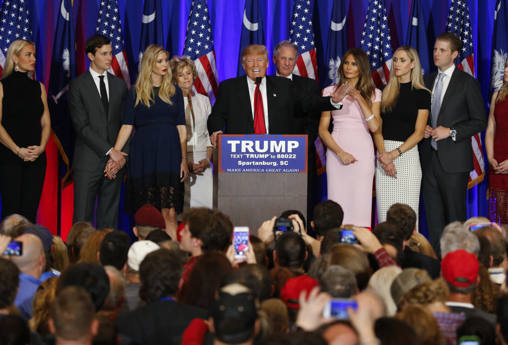 Republican presidential candidate Donald Trump speaks during a South Carolina Republican primary night event Saturday Feb. 20 2016 in Spartanburg S.C