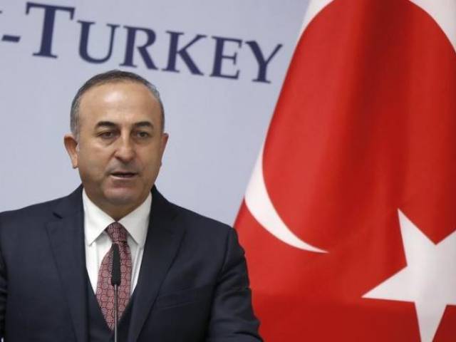 Turkey's Foreign Minister Mevlut Cavusoglu speaks during a news briefing in Tbilisi Georgia