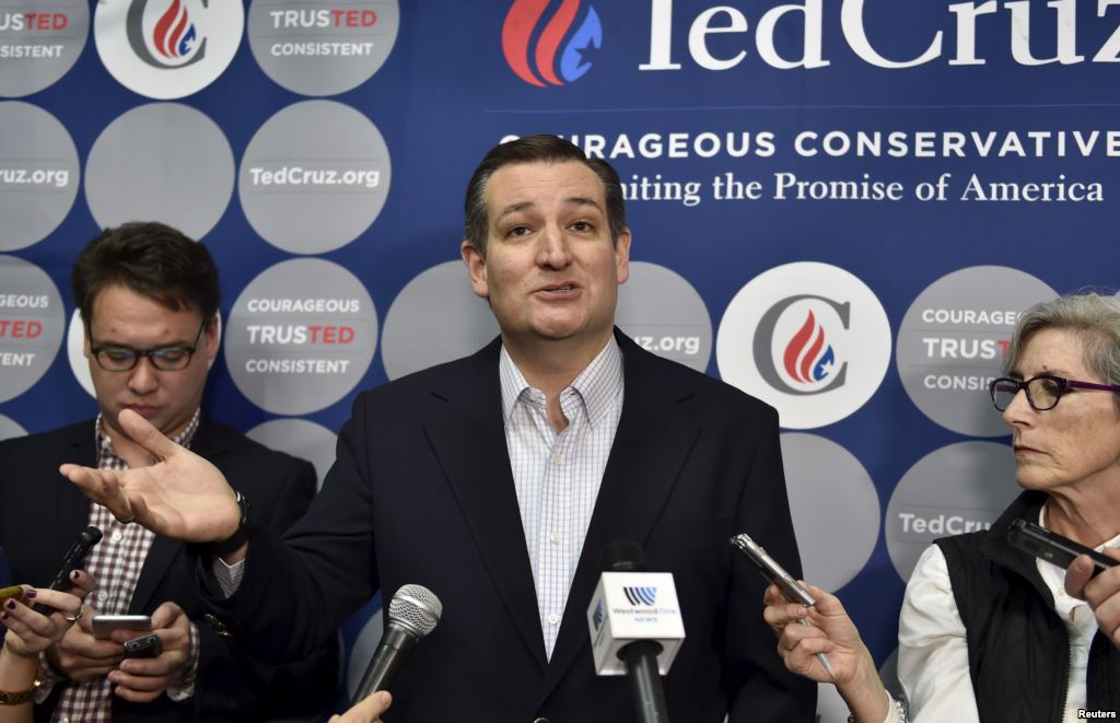 U.S. Republican presidential candidate Ted Cruz speaks with the media before a campaign rally in Las Vegas Nevada Feb. 22 2016