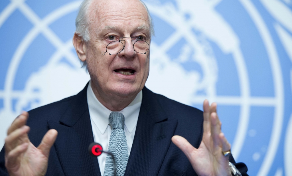 Staffan de Mistura United Nations Special Envoy for Syria speaks to the press on the Intra Syrian Geneva Talks. 25 January 2016. UN