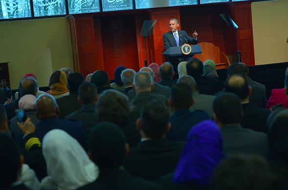 President Barack Obama speaks at the Islamic Society of Baltimore in Windsor Mill Maryland