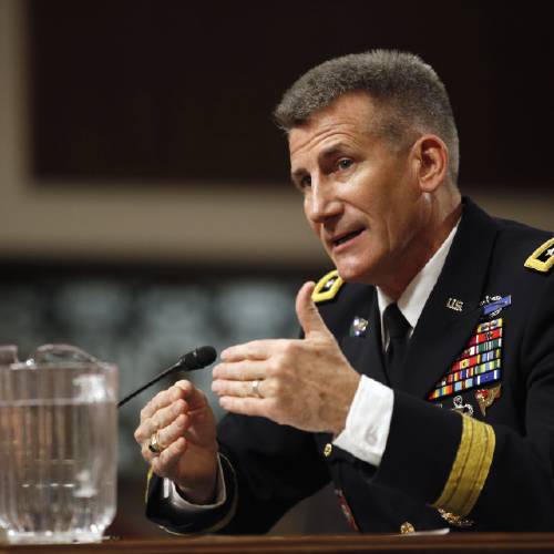 Gen. John Nicholson Jr. testifies on Capitol Hill in Washington Thursday Jan. 28 2016 before the the Senate Armed Services Committee hearing on his nomination to become the next top American commander in Afghanistan. (AP