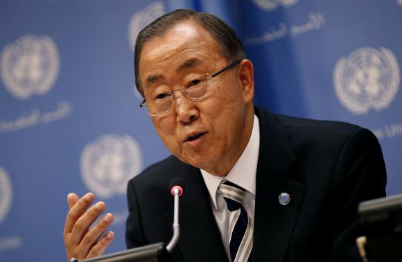 United Nations Secretary General Ban Ki-moon speaks at a news conference ahead of the 69th United Nations General Assembly at U.N. headquarters in New York