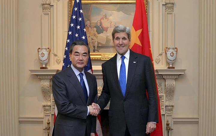 U.S. Secretary of State John Kerry meets with Chinese Foreign Minister Wang Yi in Washington D.C. on Feb. 23 2016. Freedom of navigation in the South China Sea has not been a problem and demilitarization in the region needs efforts of all parties