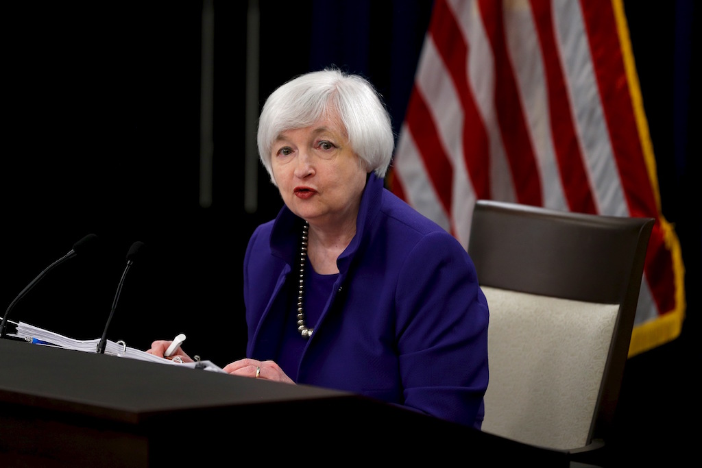 US Federal Reserve Chairman Janet Yellen answers a reporter's question during a news conference in Washington in this