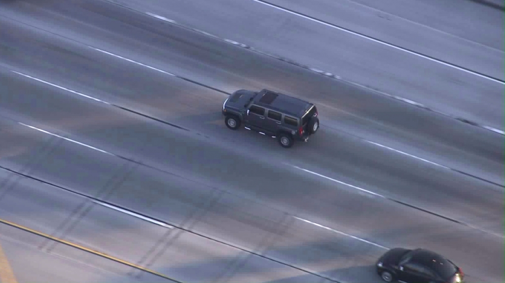 A Hummer was fleeing pursuing police on the southbound 5 Freeway in the Buena Park area on Feb. 29 2016