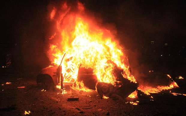 A car burns after the Ankara blast