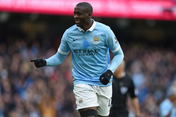 Yaya Toure celebrates scoring Manchester City's first goal