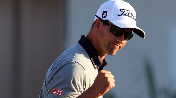 Adam Scott regained his composure after hitting two tee shots into the water on the 15th