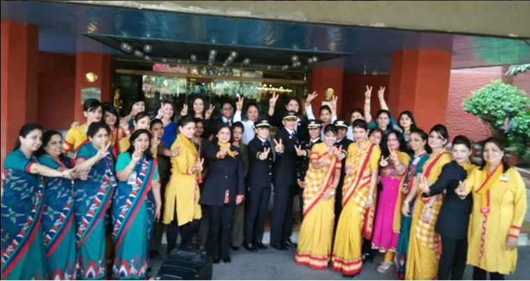 Air India’s all women crew celebrating the proud moment before longest flight from Delhi to San Francisco