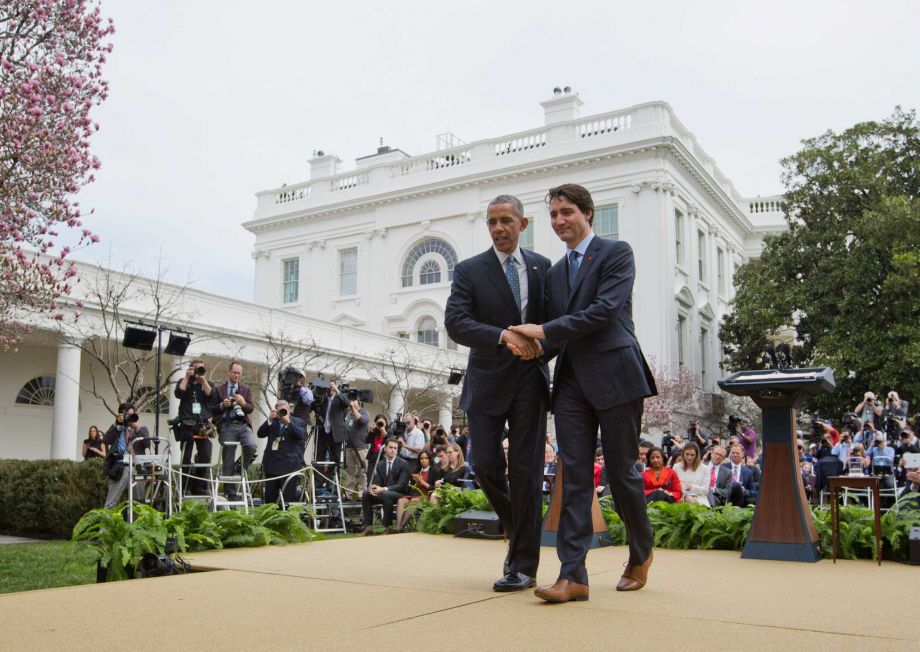 President Barack Obama and Canadian Prime Minister Justin shake hands following the conclusion of their joint news conference Thursday