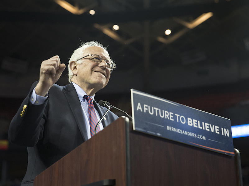 Sen. Bernie Sanders at a campaign event in Seattle Wash. Sunday. Even after recent losses the Sanders campaign says they're'at half-time and still see a path'to win this game