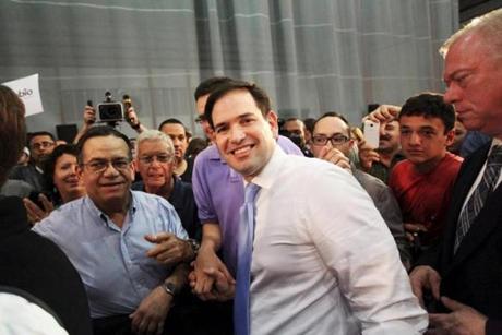 Marco Rubio shook hands with supporters while campaigning in Toa Baja Puerto Rico on Saturday