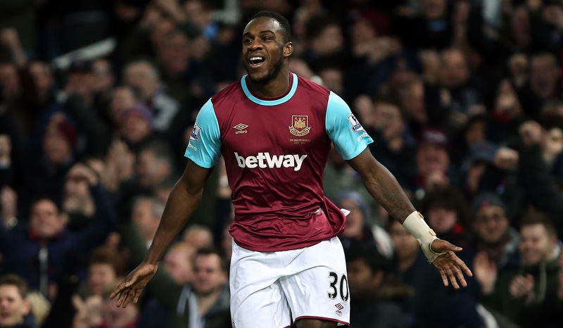 2 February 2016- Premier League- West Ham United v Aston Villa Michail Antonio celebrates scoring a goal for West Ham