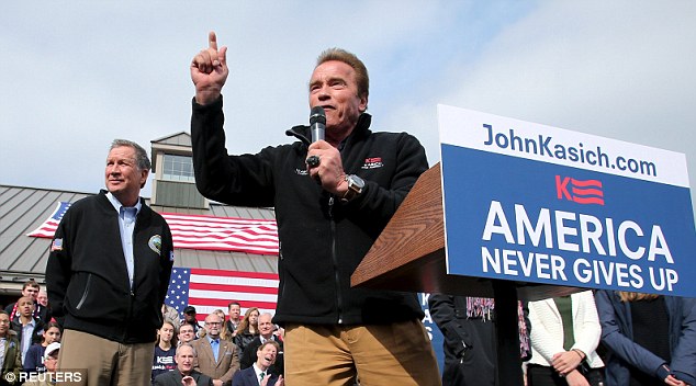 At a rally outside a barn in Ohio Sunday Arnold Schwarzenegger endorsed John Kasich for president